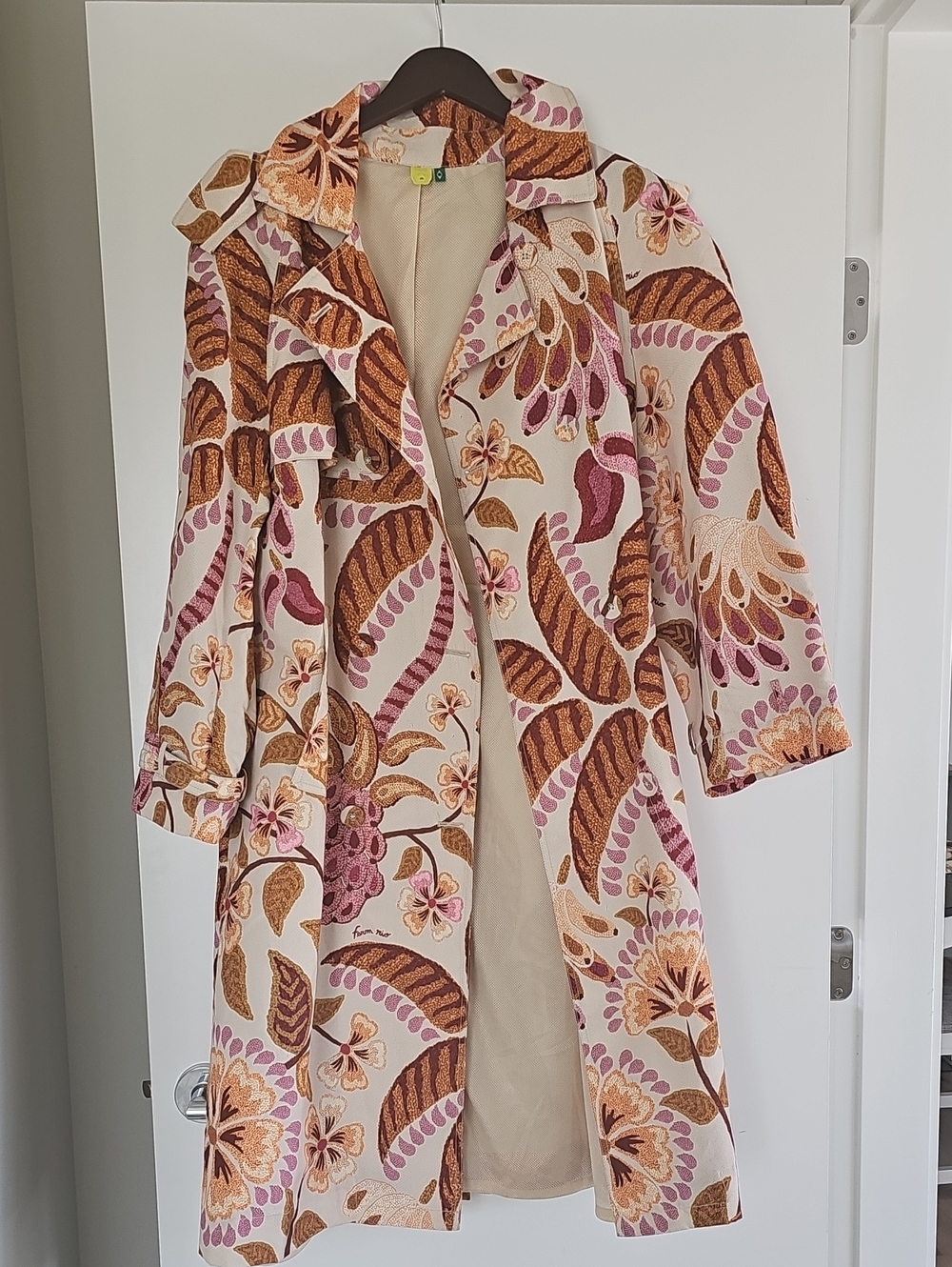Farm RIO Floral Printed Trench Coat - Pink & Brown Water Resistant